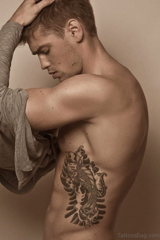 Cool Fish Tattoo On Rib For Men