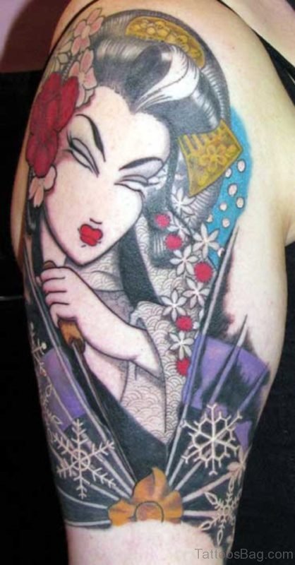Cool Girl Tattoo Design On Shoulder