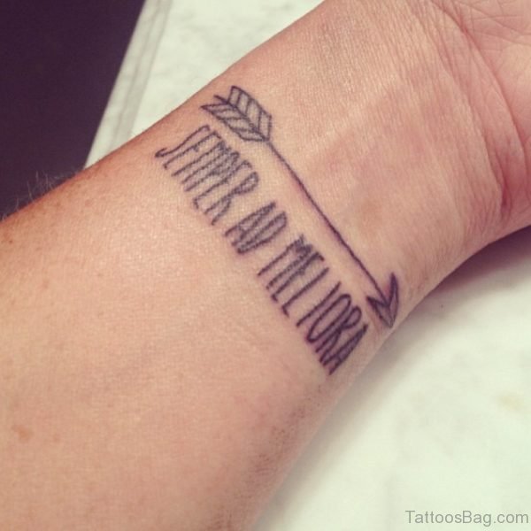 Cool Lettering Arrow Tattoo On Wrist