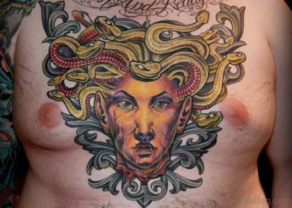 Cool Medusa Tattoo On Chest