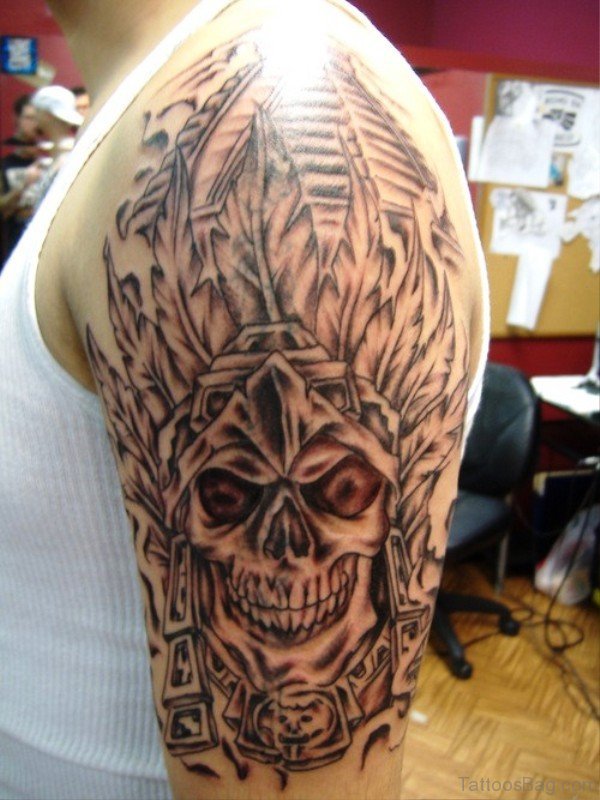 Creepy Aztec Skeleton Tattoo