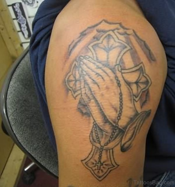 Cross And Praying Hands Tattoo 