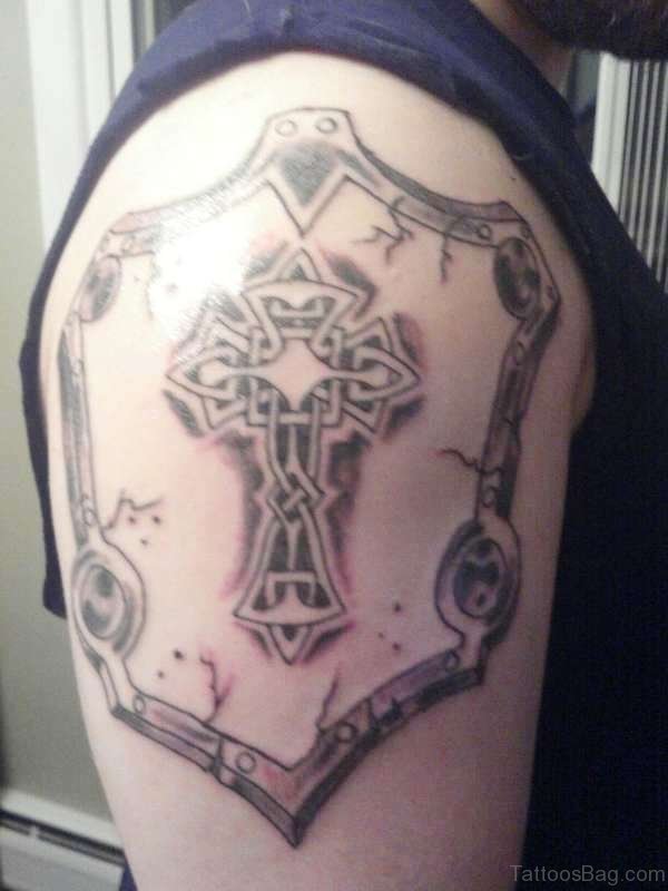 Cross Armour Shoulder Tattoo Design