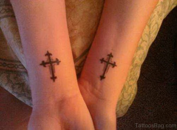 Cross Tattoo On Both Wrist