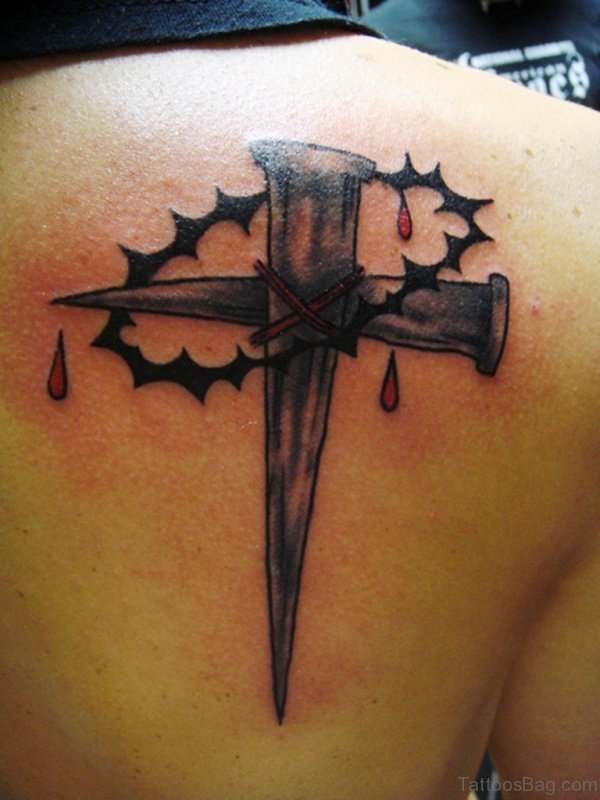 Cross Tattoo On Shoulder Back