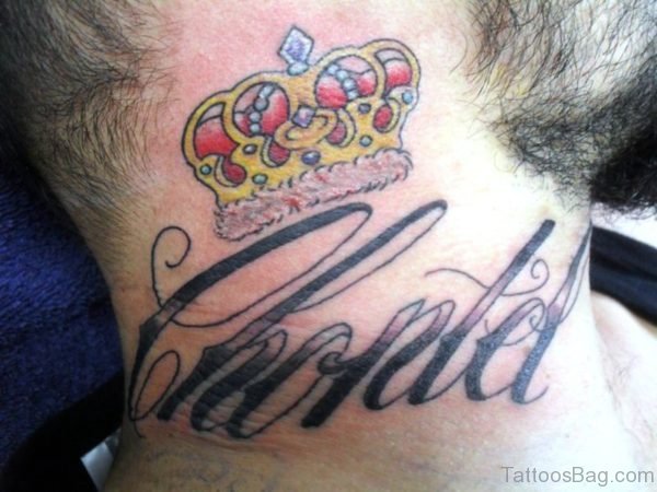 Crown Letter Tattoo On Neck