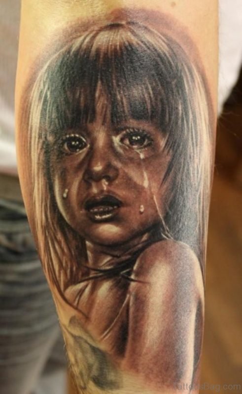 Crying Girl Portrait Tattoo