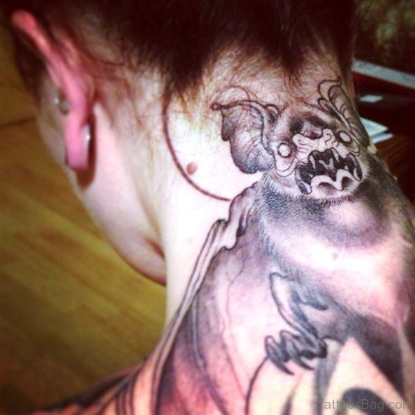 Cute Bat Tattoo On Neck