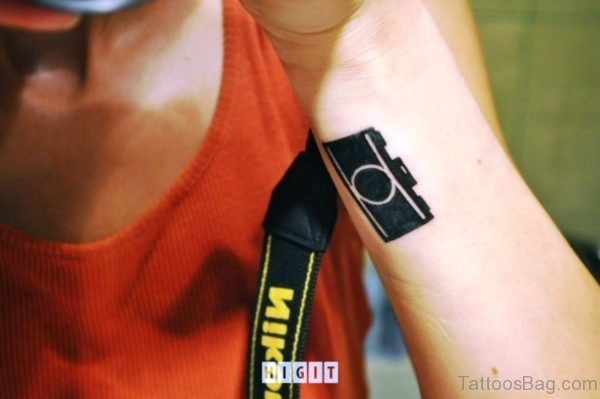 Cute Black Camera Wrist Tattoo