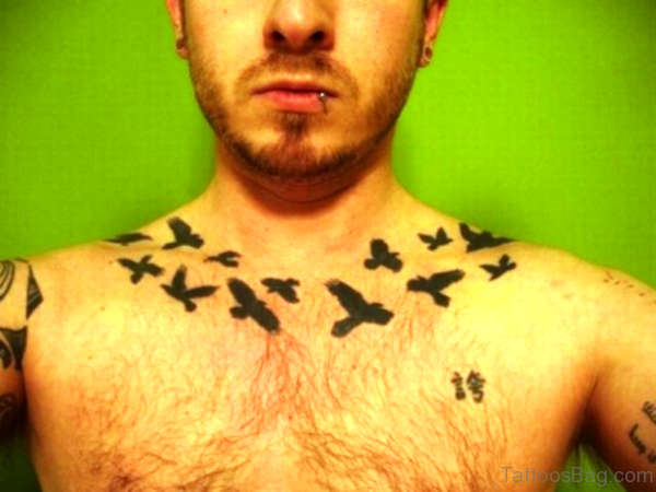 Cute Black Flying Birds Tattoo
