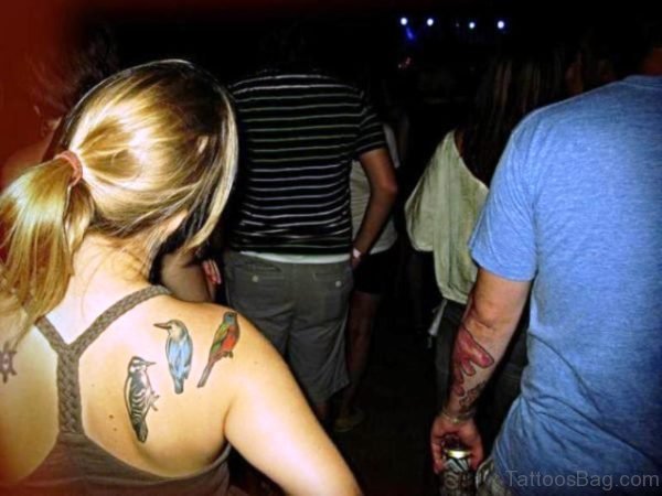 Cute Colored Birds Shoulder Tattoo