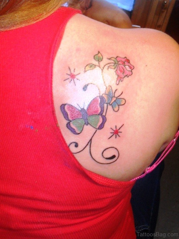 Cute Flower And Butterfly Tattoo
