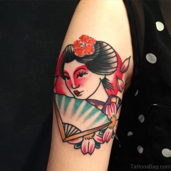 Cute Geisha Girl Tattoo On Shoulder