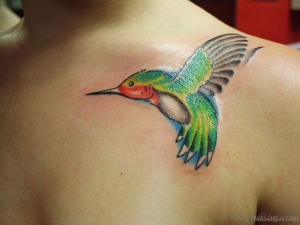 Cute Hummingbird Tattoo On Chest 