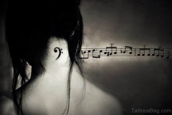 Cute Music Tattoo On Neck