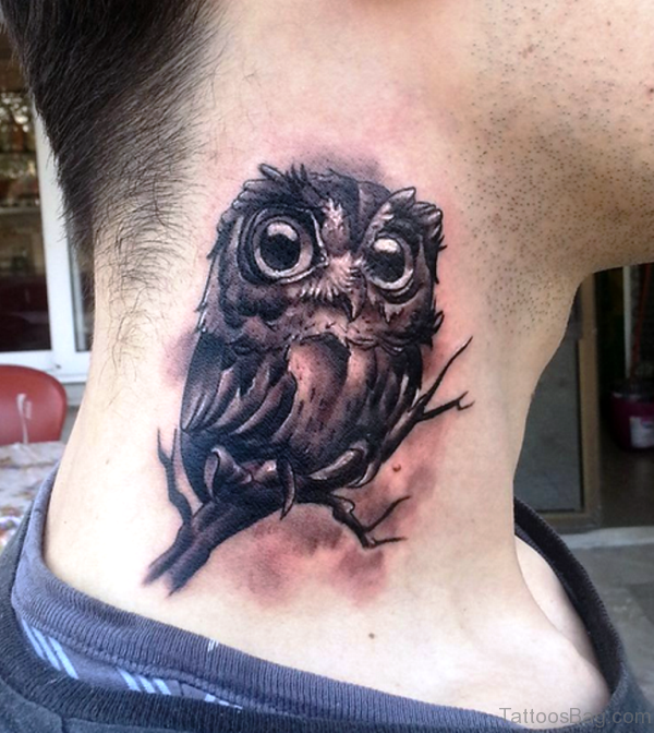 Cute Owl Neck Tattoo