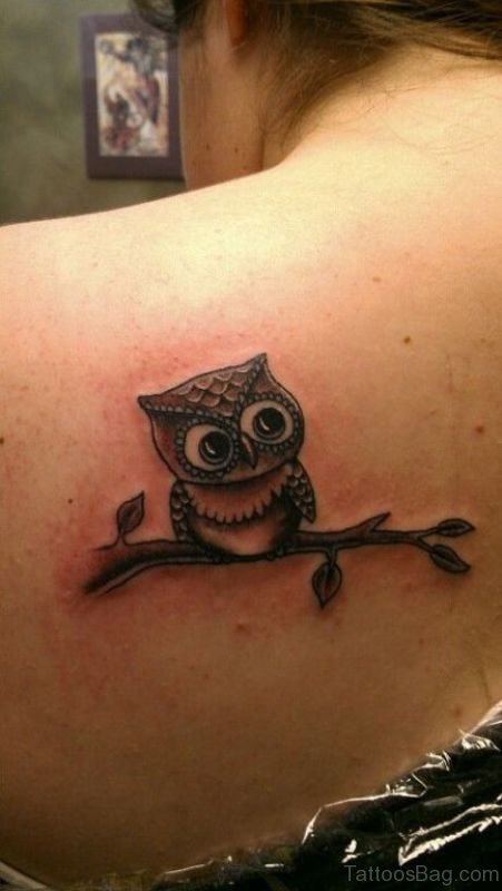 Cute Owl Tattoo On Back Shoulder