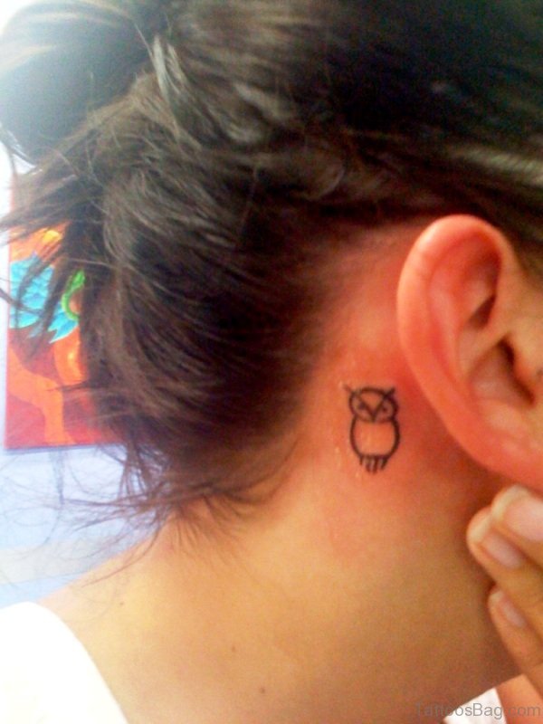 Cute Owl Tattoo On Neck Below Ear