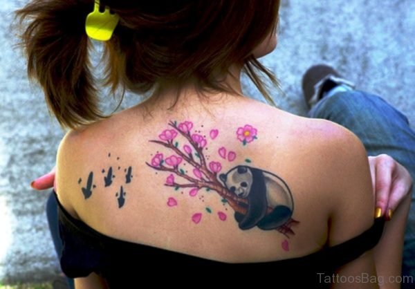 Cute Panda Tattoo On Shoulder Back