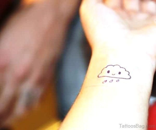 Cute Raining Cloud Tattoo On Wrist 