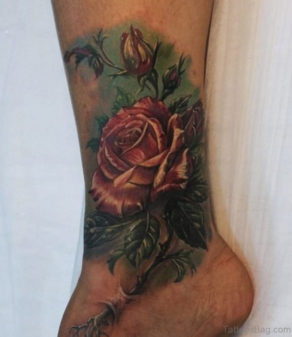 Cute Rose Tattoo On Ankle Image