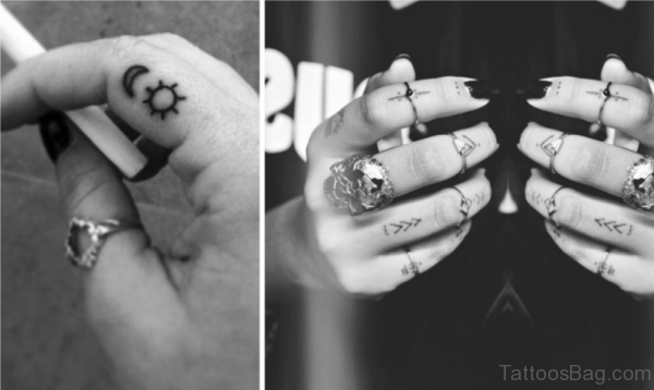 Cute Sun And Moon Tattoo On Finger