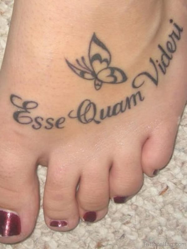 Cute Wording Tattoo For Foot