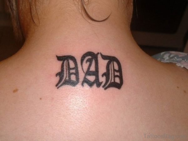 Dad Ambigram Tattoo On Girl Back
