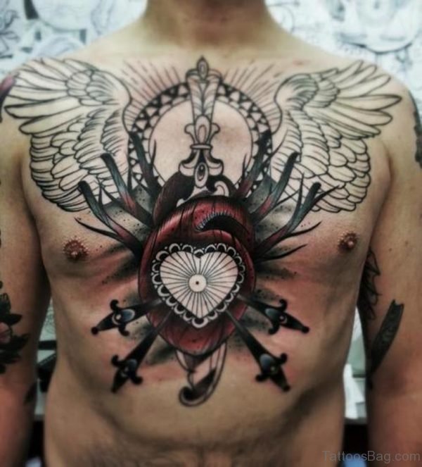 Daggers in Heart Tattoo On Chest