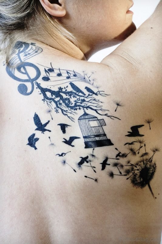 Dandelion With Birds And Cage Design