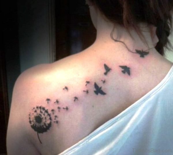 Dandelion With Flying Birds Shoulder Tatttoo