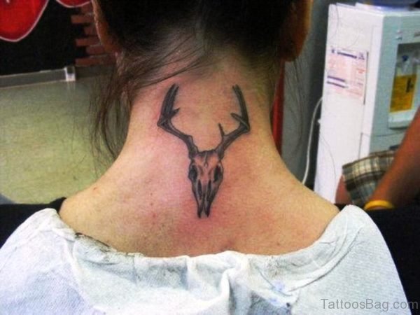 Deer Skull Tattoo On Neck