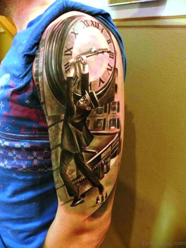 Designer Clock Shoulder Tattoo