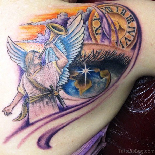 Designer Eye And Clock Tattoo