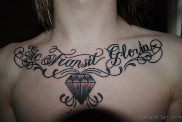 Diamond And Lettering Chest Tattoo