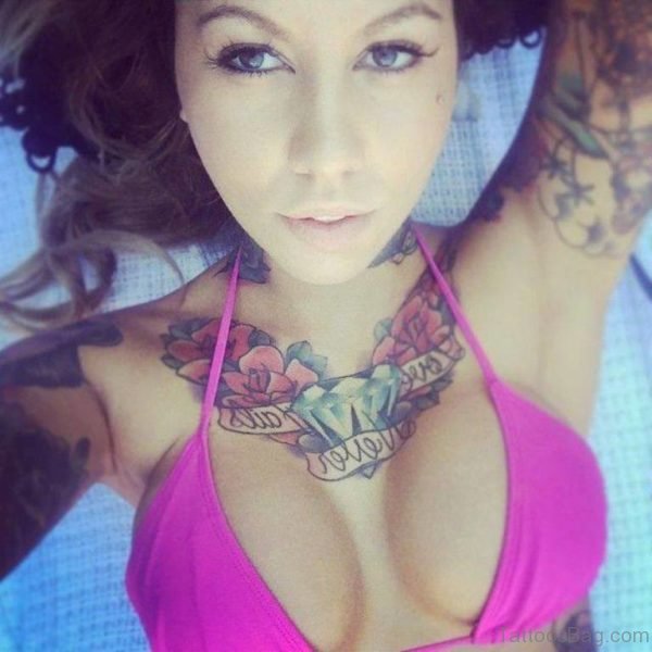 Diamond Tattoo On Girl Chest