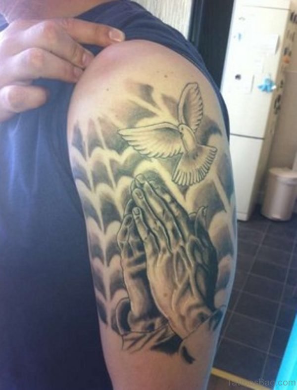 Dove And Praying Hands Tattoo Design