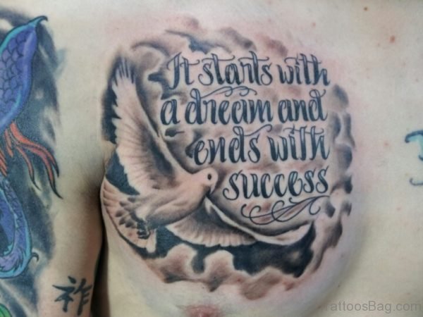 Dove And Wording Tattoo