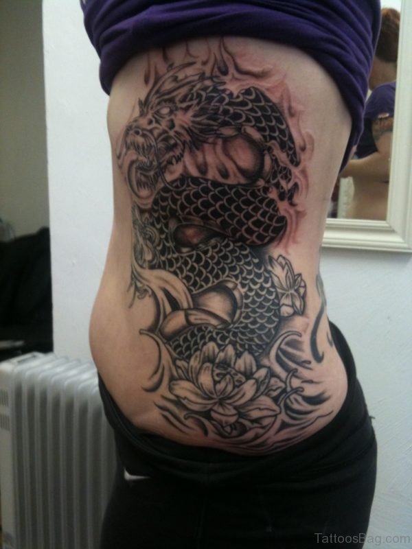 Dragon Rib Side Tattoo For Girls
