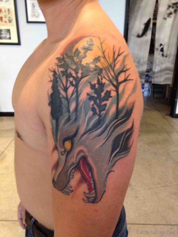 Dragon Wolf Tattoo On Shoulder TB1035 TB1078