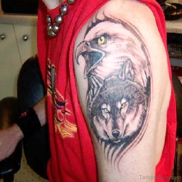Eagle And Wolf Shoulder Tattoo Design