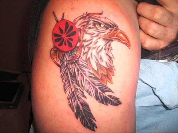 Eagle With Feather Shoulder Tattoo