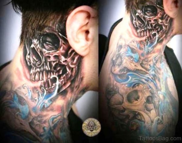 Egyptian Skull Tattoo On Neck