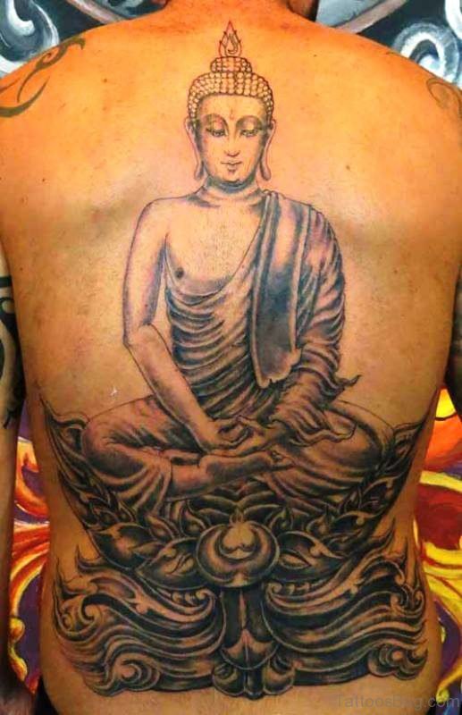 Elegant Buddha Tattoo On Back