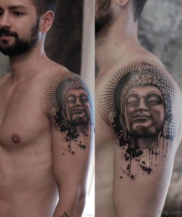 Elegant Buddha Tattoo On Shoulder