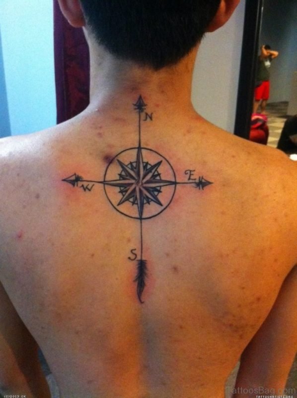 Elegant Compass Tattoo On Back
