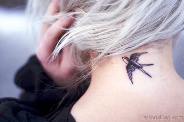 Elegant Designer Bird Tattoo On Neck