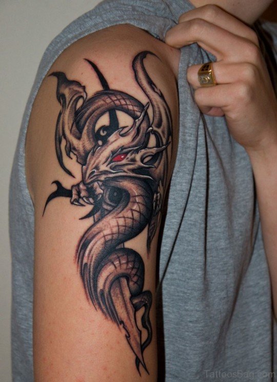 Elegant Dragon Tattoo On Shoulder