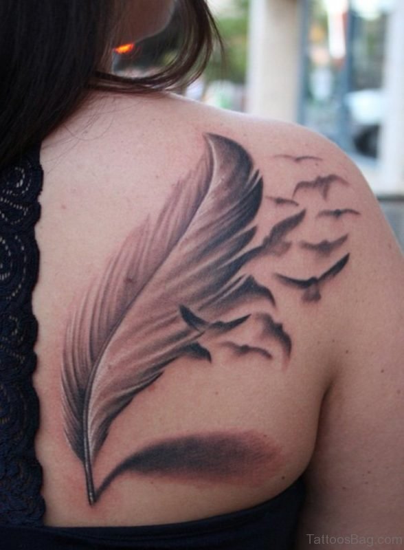 Elegant Feather Tattoo On Back