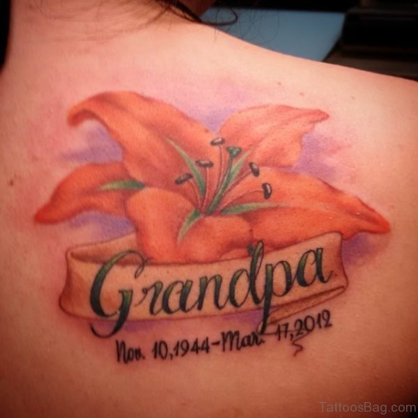Elegant Lily Flower And Grandpa Tattoo